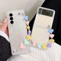 ●✴ Women Cute Laser Heart Phone Case For Samsung Galaxy Z Fold 3 Clear Hard PC Cover For Z Flip 3 5G with Colorful Heart Chain