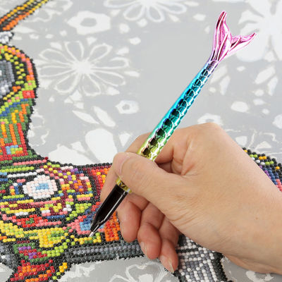 ปากกาลูกลื่น5D ภาพวาดเพชร DIY Fish Tail Rhinestones Craft เครื่องมือภาพวาดเพชรสัตว์พร้อมที่ระบายสี