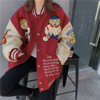 2021 thick coat female autumn and winter wild new trend loose retro y2k bear baseball uniform trendy jacket