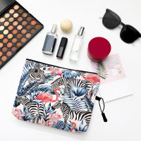 Tropical Plant Birds Zebra Print Portable Women Cosmetic Bag Multifunction Travel Toiletry Storage Organize Makeup Pouch Kit