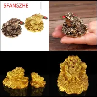 5FANGZHE ทองสีทอง เงินคางคก ฟอร์จูนเดอร์ เรซิน เหรียญกบสีทอง Feng Shui นำ ของขวัญนำโชค กบงานฝีมือ เครื่องประดับบนโต๊ะ