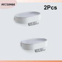 MKJIUHGG 2Pcs พร้อมตะขอ6อัน จานสบู่ กับท่อระบายน้ำ ไม่มีการเจาะ ที่วางสบู่ ใช้งานได้จริง อุปกรณ์ติดผนัง กล่องใส่สบู่ ฝักบัวห้องน้ำห้องครัว