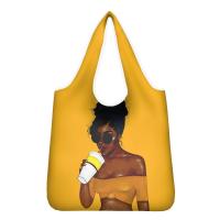 HYCOOL Yellow Bags For Women Tote Shopping Art Black Afro Girl Print Foldable Shopping Bag Wholesale Bags Large Capacity Woman