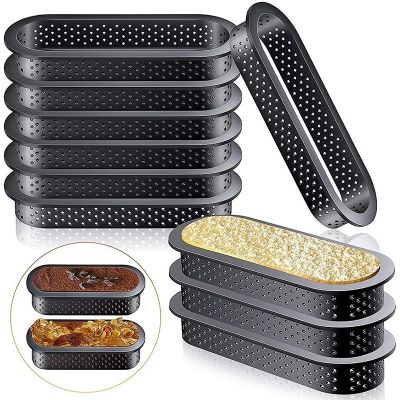 4pcs/Set 5 Inch Oval Tart Rings Carbon Fiber Heat-Resistant Perforated Cake Mousse Ring Non Stick Bakeware Cheese Desert Mold
