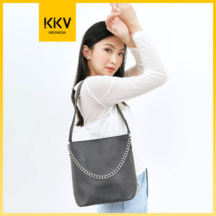 KKV Dunns Women's Single Shoulder Bag / Tas Bahu dengan Zipper black / khaki Lazada Indonesia
