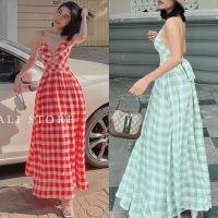 COD SDFGERTYTRRT Luxurious beautiful backless spaghetti straps maxi dress with red / blue bow tie long skirt with foam beach travel fashion