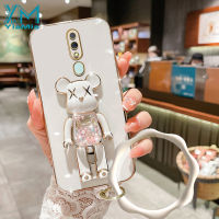 YiaMia เคสโทรศัพท์นิ่มสำหรับ OPPO F11 F11 Pro F19 Pro F17 F17 F9 F7 F5 F1S แฟชั่นน่ารักสีชมพูแฟลชเคสมือจับสำหรับโทรศัพท์มือถือหมีรุนแรงฝาครอบโทรศัพท์ TPU เคสนิ่มเคลือบอิเล็คโทรเพลท6D + สร้อยข้อมือ