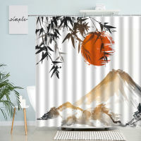 Chinese Japanese Shower Curtain Landscape Bamboo Sun Ink Art Home Bathroom Decor Waterproof Polyester Cloth Curtains With Hook