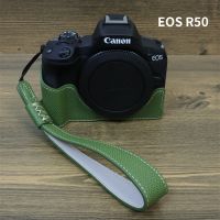 กระเป๋าใส่ของพื้นหนัง PU สำหรับ CANON EOS R50ฝาเปิดที่ชาร์จถ่านเคสโทรศัพท์กันกระแทกพร้อมสายรัดข้อมือสำหรับ R50 EOS