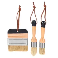 3Pack Chalk and Wax Paint Brushes Bristle Stencil Brushes for Wood Furniture Home Wall Decor