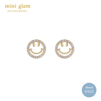 Miniglam Smiley Crystal Stud Earrings S925 (Gold) ต่างหูคริสตัลสมายลี่สีทอง