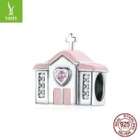 [COD] rhyme romantic wedding church diy string accessories cross pink house 925 silver beads SCC1810