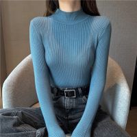Knitted Top 21a604 Autumn Winter Half High Neck Pullover Sweater Women Slim-Fit Inner Long-Sleeved