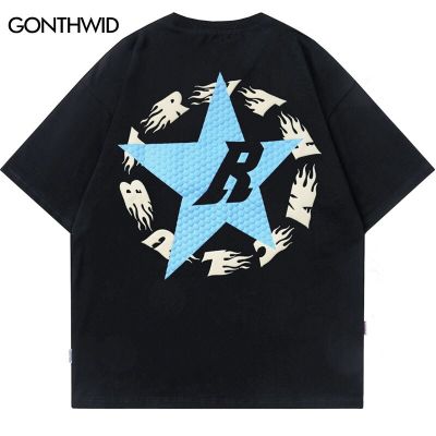 2023ผู้ชายเสื้อยืดแนวฮิปฮอป Y2K Streetwear Star พิมพ์ Punk Gothic Tshirt Harajuku แฟชั่น Casual หลวมเสื้อด้านบน
