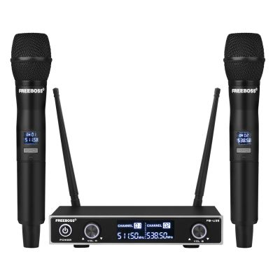 Freeboss FB-U35 Dual Way UHF Fixed Frequency Karaoke Party Church Wireless Microphone System with 2 Handheld Microphone