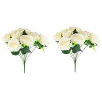 2 Pcs Artificial Flowers Wedding Decorative Bouquet Decorative Plastic Flower Table Center (10 Spring Roses)