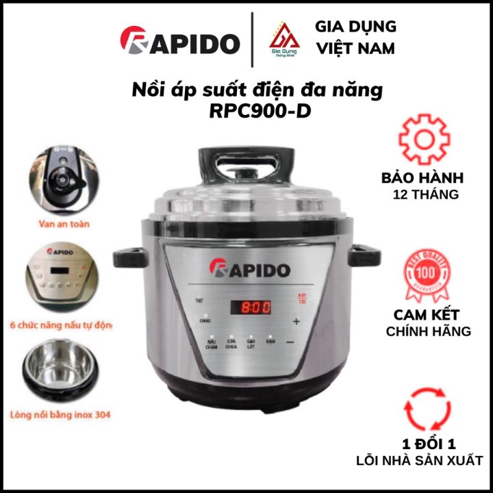 HÀNG CHÍNH HÃNG] Nồi áp suất điện đa năng Rapido RPC900-D (Bảo hành 1 năm)  | Lazada.vn