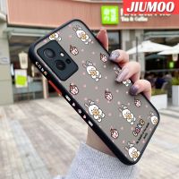 JIUMOO เคสสำหรับ Vivo Y75 5G Y55 5G Y77 5G Y77E 5G IQOO Z6 Lite 5G เคสการ์ตูนเค้กกระต่ายขอบสี่เหลี่ยมบางมีน้ำค้างแข็งโปร่งใสแข็งปลอกซิลิโคนเคสป้องกันเลนส์กล้องคลุมทั้งหมดกันกระแทก