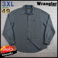 Wrangler®แท้ อก 49 ไซส์ 3XL เสื้อเชิ้ตผู้ชาย แรงเลอร์ สีเทา เสื้อแขนยาว เสื้อใส่เที่ยวใส่ทำงาน