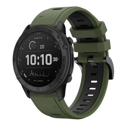 สำหรับ Garmin Tactix Delta 26มม. ซิลิโคนกีฬาสองสีสายนาฬิกาข้อมือ (สีเขียวทหาร + สีดำ) (ขายเอง)