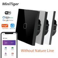 【LZ】□♚  Minitiger-Interruptor Sem Fio Toque Luz Painel De Vidro UE e Reino Unido Padrão Tuya Smart Life Toque Interruptor De Luz 1 Gang 2 Gang 3 Gang