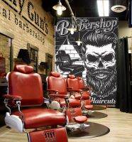 3D Barber Shop สติกเกอร์ติดผนังวอลเปเปอร์สำหรับติดผนังรูปลอกวอลเปเปอร์3มิติแบบมีกาวในตัวสำหรับออกแบบงานศิลปะบนผนังกระดาษติดผนังแบบพิมพ์3d