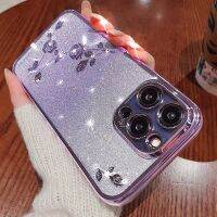 เคสกากเพชรสำหรับ iPhone นิ่มลายดอกกุหลาบอมตะสุดหรู14 11 13 12 Pro Max XR XS X 7 8 Plus 14Plus ชุบหลังซิลิโคน