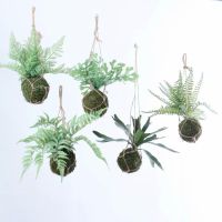 Artificial Plants Plastic Fern Green Leaf Hanging Ball Fern Bonsai For Home Hotel Shop Wedding Floral Decor