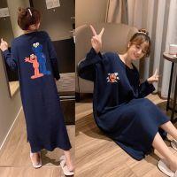 COD SDFGERGERTER 2020 Korean Loose Pajamas Dress Cotton Long Sleeve Nightdress Plus Size Sleep Dress Pajama Women Pyjamas Daster Sleepwear Nightwear Home Service Clothes Casual Homewear Outwear Fall Winter