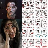 Halloween Scary Tattoos Face Tattoos Scar Bloody Wound Tattoo Stickers Spider Fake Tattoos Halloween Prank Realistic Tattoos for Women Men Party Use