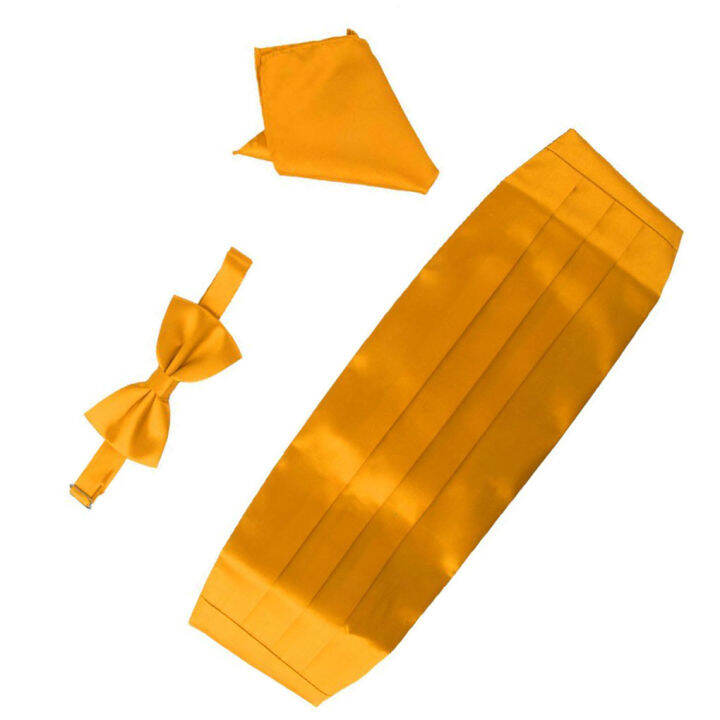 1-2-3ชุดที่มีความซับซ้อนของผู้ชาย3ผูกโบว์ซาติน-cummerbund-และผ้าเช็ดหน้า