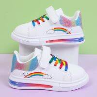 Children Shoes For Girls Sneakers Rainbow White Kids PU Leather Flat Sneakers 4-10 Years School Casual Sports Girl Tennis Shoes