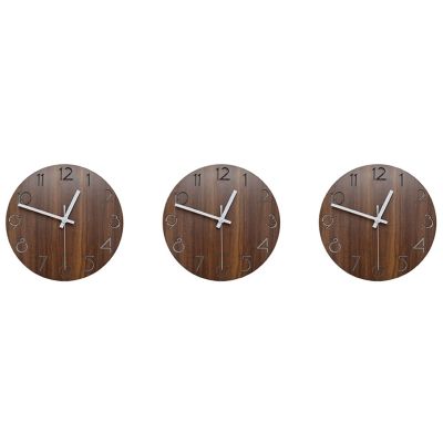 3pcs 12 Inch Vintage Arabic Numeral Design Rustic Country Tuscan Style Wooden Decorative Round Wall Clock
