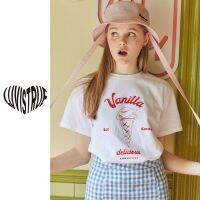 เสื้อยืดพิมพ์ลายแฟชั่น[ LUV IS TRUE ] DE VANILLA TEE - BASIC FIT 100% authentic from Korea