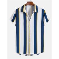 Man Striped Print Button Up Shirt Striped Print Button Up Shirt