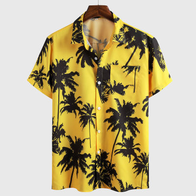 [In stock] Amazon Independent Station เสื้อเชิ้ตผู้ชายไซส์ใหญ่สไตล์ยุโรปและอเมริกา เสื้อคอปกพิมพ์ลายลำลองสไตล์ฮาวายชายหาด