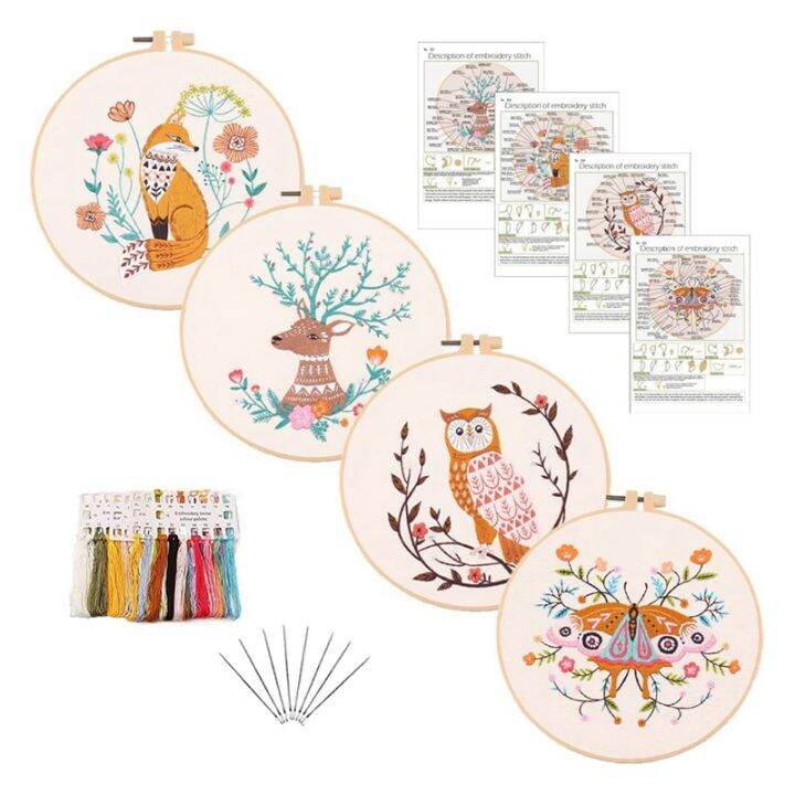 4-pack-embroidery-kit-for-cross-stitch-starter-kit-include-craft-stamped-4-embroidery-cloth-with