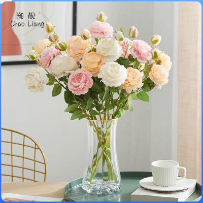 ช่อดอกไม้ที่มีสามหัวของดอกโบตั๋น,ดอกไม้ประดิษฐ์ขนาดใหญ่,ตกแต่งห้องนั่งเล่น,การถ่ายภาพระดับไฮเอนด์ Proshuilinshen