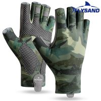 FLYSAND UV Fishing Gloves Mens Silk Fingerless Elastic Non-slip Wear Resistant Cycling Outdoor L/XL