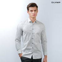 OLYMP GREEN CHOICE No. Six Shirt เสื้อเชิ้ตชายรักษ์โลก สีเทาอ่อน พิมพ์ลาย ทรงเข้ารูป ยืดหยุ่นได้ดี รีดง่าย