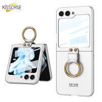 KISSCASE ฟิล์มติดเครื่องแบบ2 In 1เคสหน้าจอพับได้เหมาะสำหรับ Samsung Galaxy Z Z Flip 5แหวนบางเฉียบป้องกันการตกกระแทกเพลาหมุนได้ป้องกันการเคสโทรศัพท์สแกนลายนิ้วมือสำหรับ Samsung Galaxy Z Flip 5