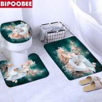 กุหลาบผีเสื้อและ Gypsophila พิมพ์ชุดม่านอาบน้ำพรมกันลื่นฝาปิดห้องน้ำ Bath Mat ทนทานตกแต่งห้องน้ำ