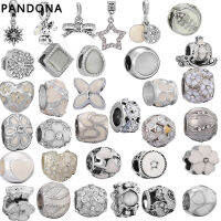 Pandona อุปกรณ์เสริมที่มีเสน่ห์ จี้สร้อยข้อมือที่มีเสน่ห์ อุปกรณ์เสริม DIY สีเงิน ลูกปัดสีขาว มอบของขวัญให้ตัวเอง ของขวัญสําหรับเพื่อน