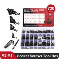 Socket Screws Assortment Kit 720 PCS M2 M3 M4 M5 10.9/12.9 Carbon Steel Black Allen Round Flat Gasket Washers Hex Nuts Tools Set Nails  Screws Fastene