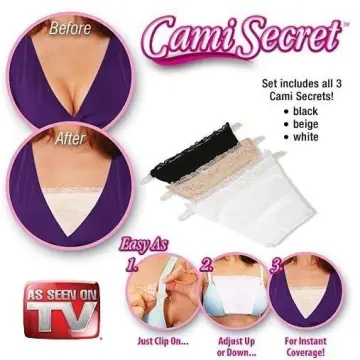 1* Cami Secret Lace Clip-on Mock Camisole Bra Overlay Modesty Panel Metal  Button