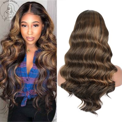 【jw】✺ Loose Wigs Synthetic Wavy Wig Blonde for Woman Hairline Resistant Middle Part Hair