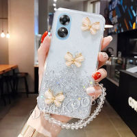 เคสพร้อมเคส OPPO A78นุ่ม2023ใหม่สำหรับ A78 OPPO 5กรัมเคสแวววาวแวววาวพร้อมสายคล้องมือเคสฝาหลังรูปผีเสื้อคริสตัล