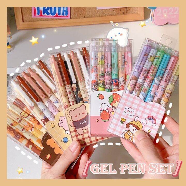 a-shack-6ชิ้น-kawaii-0-5มม-set-pulpen-น่ารักปากกาหมึกเจลหมึกดำพับเก็บได้อุปกรณ์การเรียนการเขียนเครื่องเขียนลูกลื่นนักเรียน