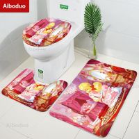 【LZ】☄℗❦  Aiboduo feminino dos desenhos animados 3 pçs/set tampa do banheiro conjunto capa tapete almofada do banheiro não deslizamento rosa decoração para casa contorno tapete kawai bat