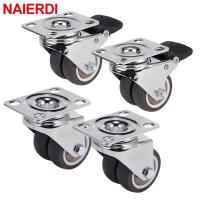 4PCS NAIERDI Swivel Casters Wheels 1.5 / 2 Heavy Duty Soft Rubber Roller Furniture Caster With Brake for Platform Trolley